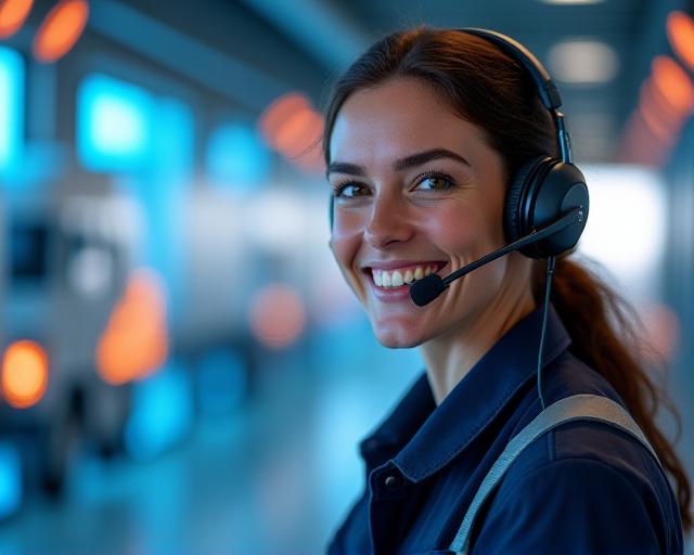 Friendly logistics dispatcher in a vibrant office environment