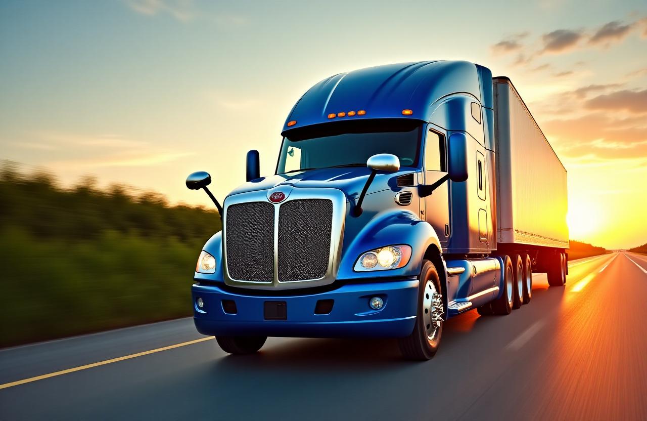 Bright blue semi-truck on Maryland highway